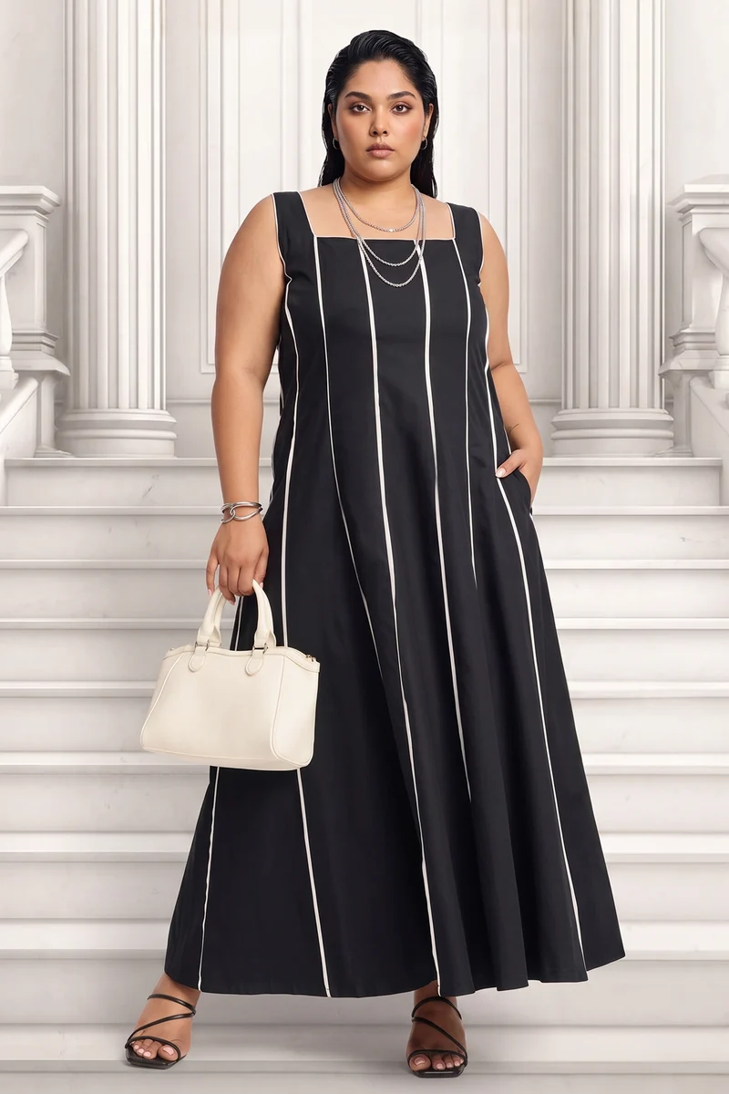Subiria|100% Cotton Panelled Midaxi Dress