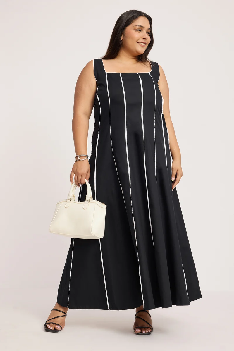 Subiria|100% Cotton Panelled Midaxi Dress