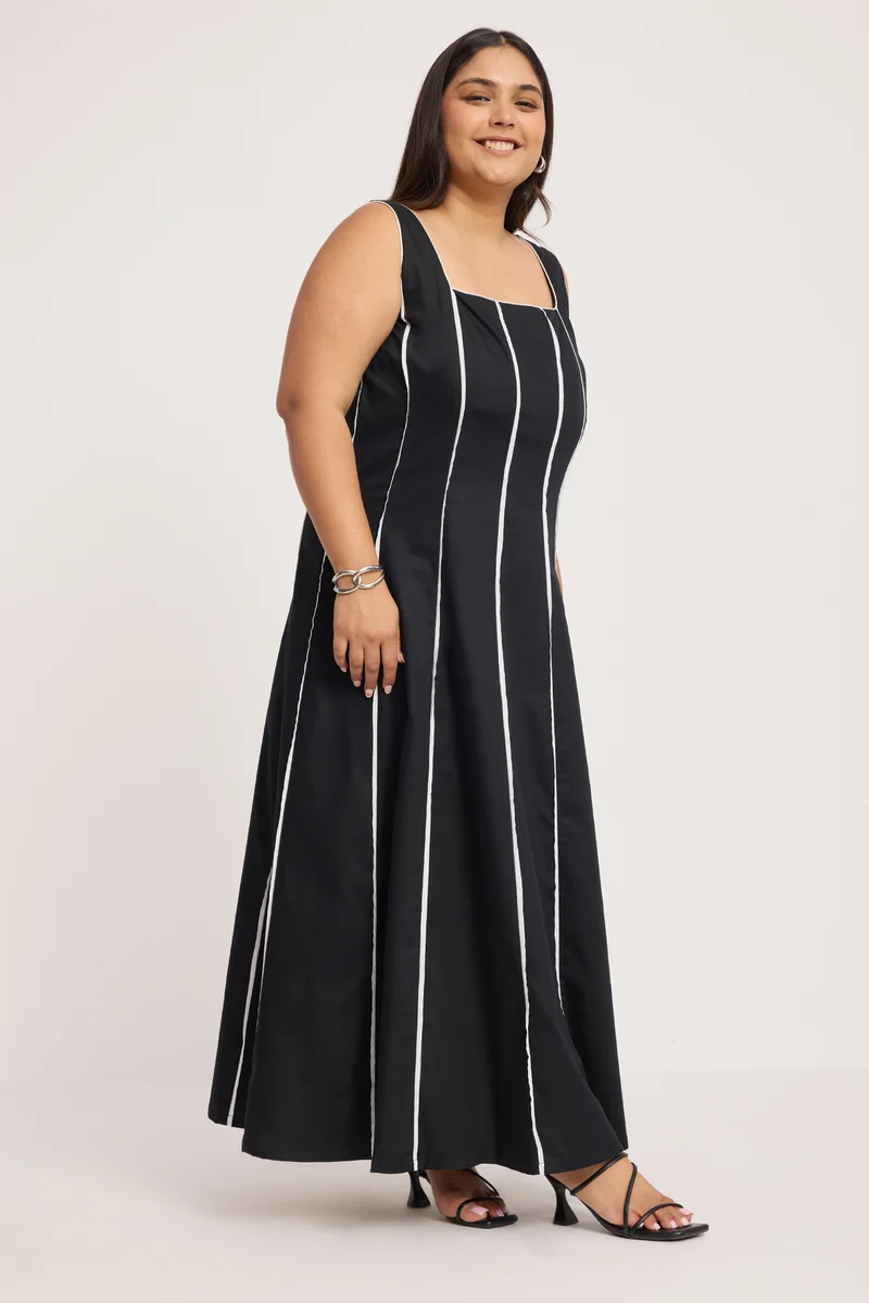 Subiria|100% Cotton Panelled Midaxi Dress