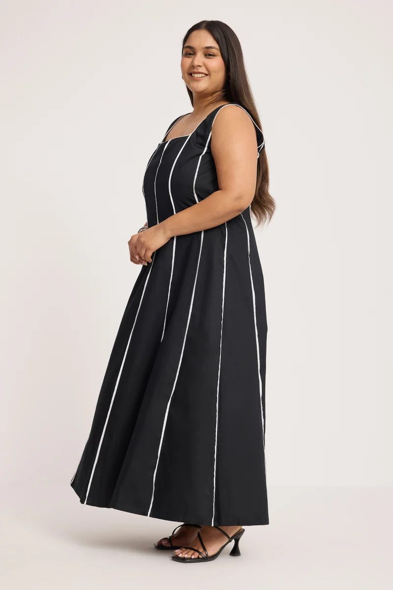 Subiria|100% Cotton Panelled Midaxi Dress