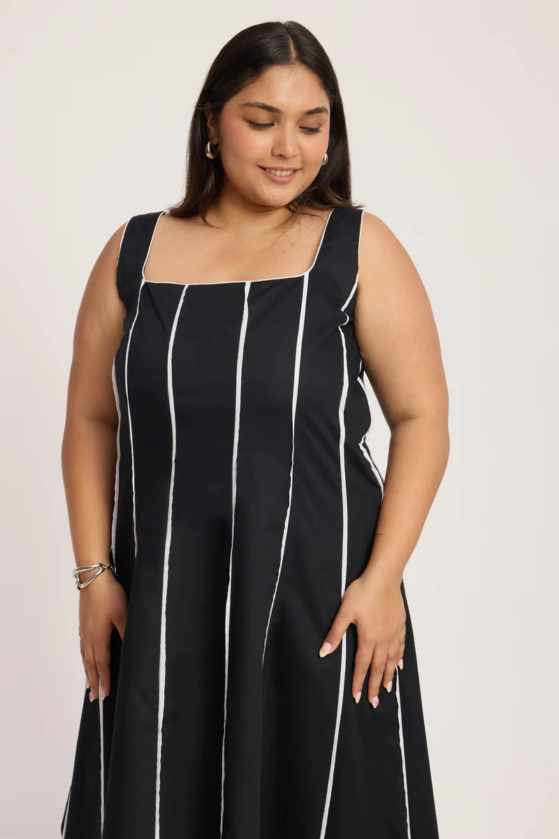 Subiria|100% Cotton Panelled Midaxi Dress
