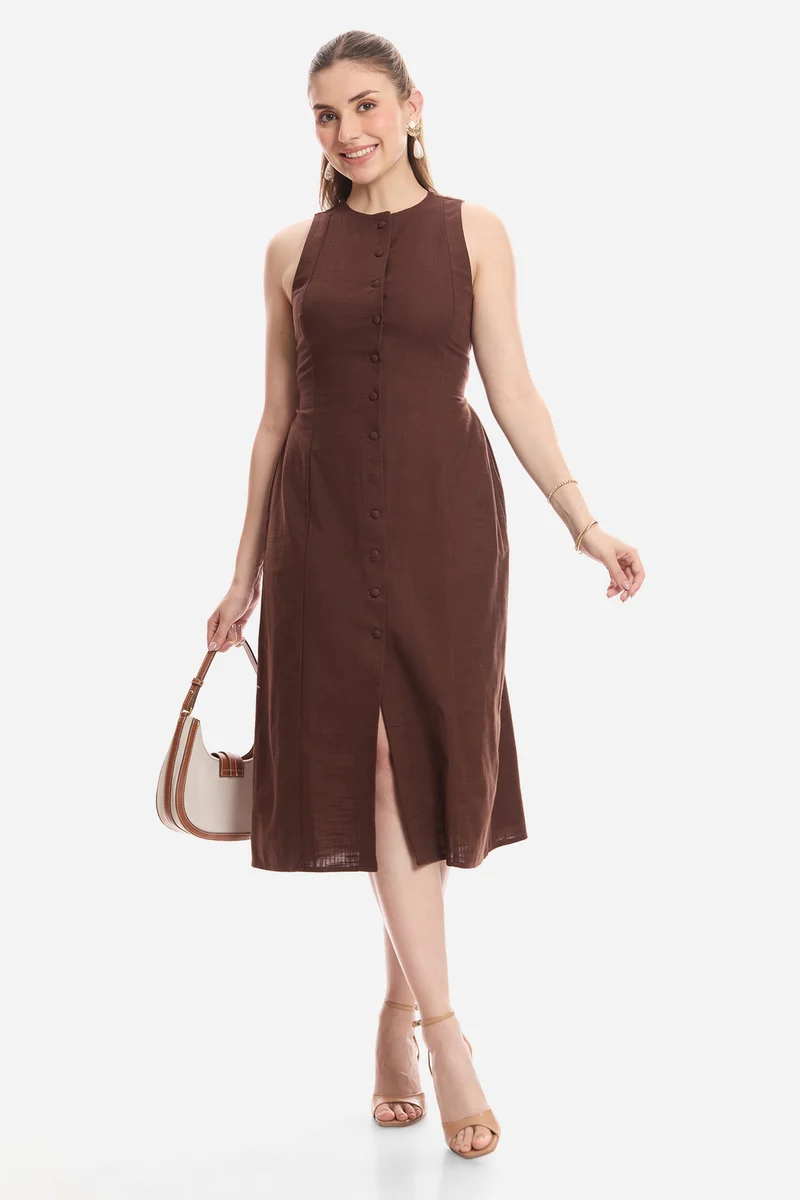 Fiore|100% Cotton Sleeveless Midi Dress