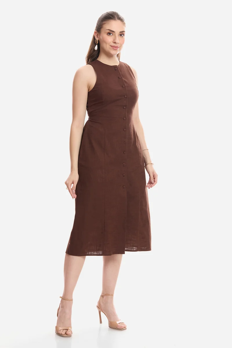 Fiore|100% Cotton Sleeveless Midi Dress