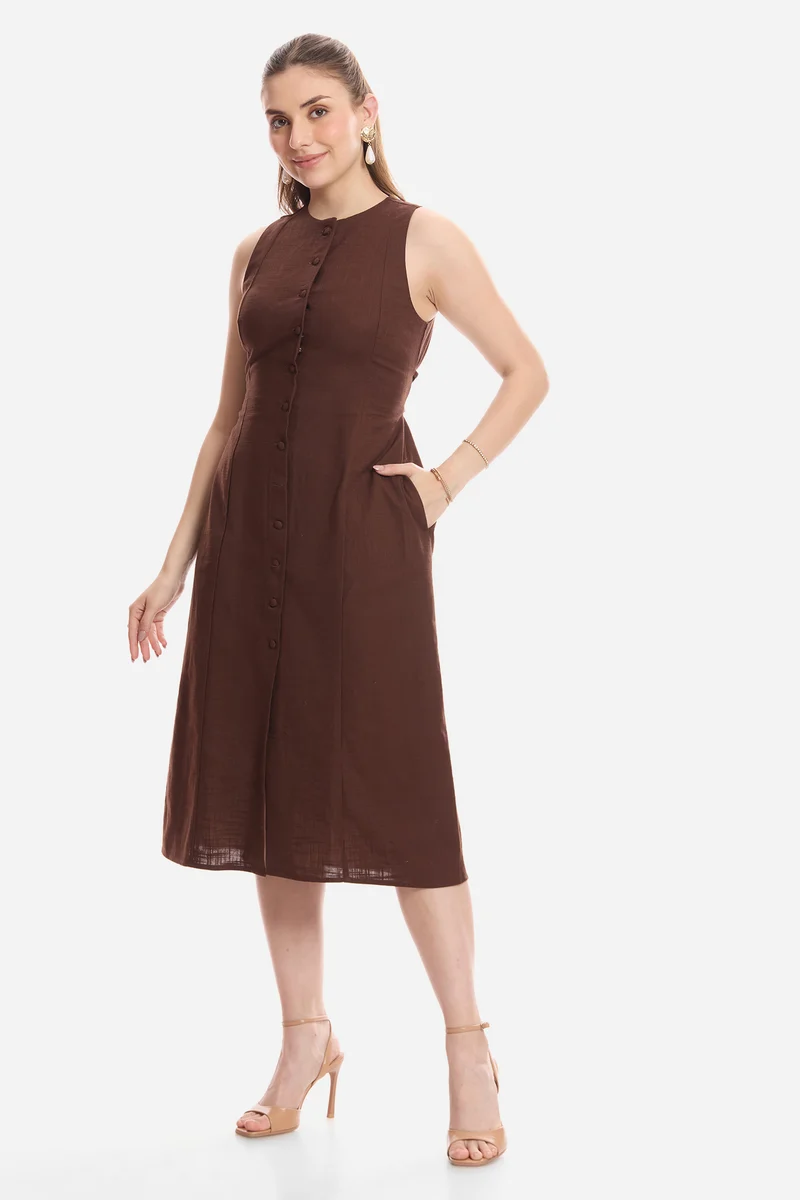 Fiore|100% Cotton Sleeveless Midi Dress