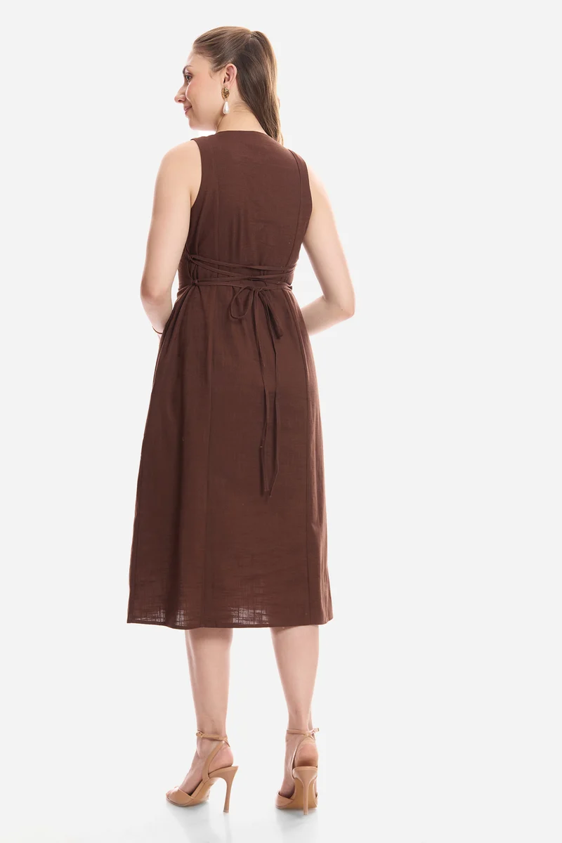 Fiore|100% Cotton Sleeveless Midi Dress