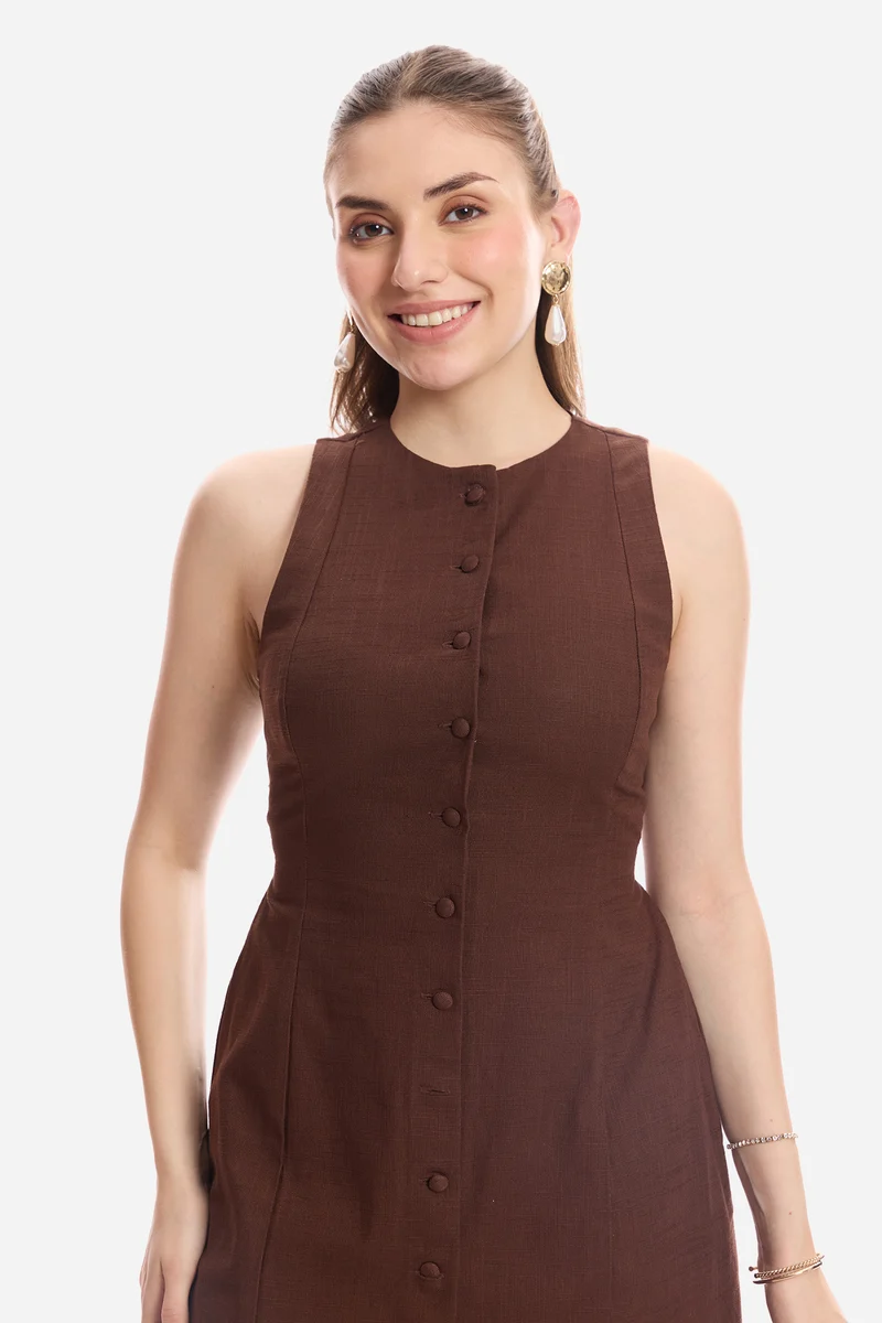 Fiore|100% Cotton Sleeveless Midi Dress