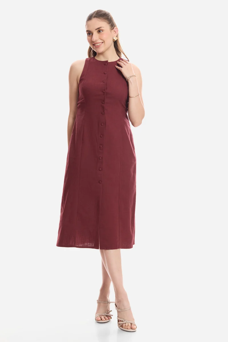 Fiara|100% Cotton Sleeveless Midi Dress