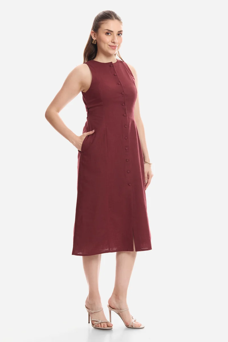 Fiara|100% Cotton Sleeveless Midi Dress
