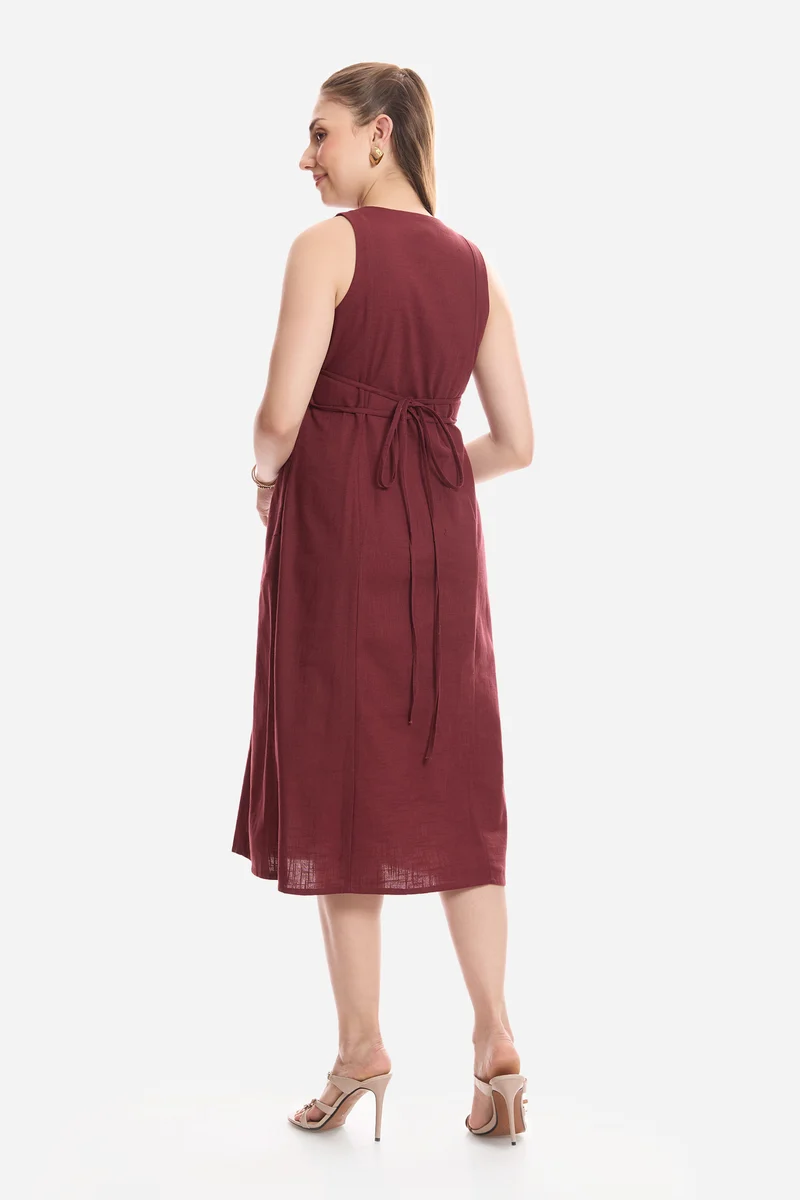 Fiara|100% Cotton Sleeveless Midi Dress