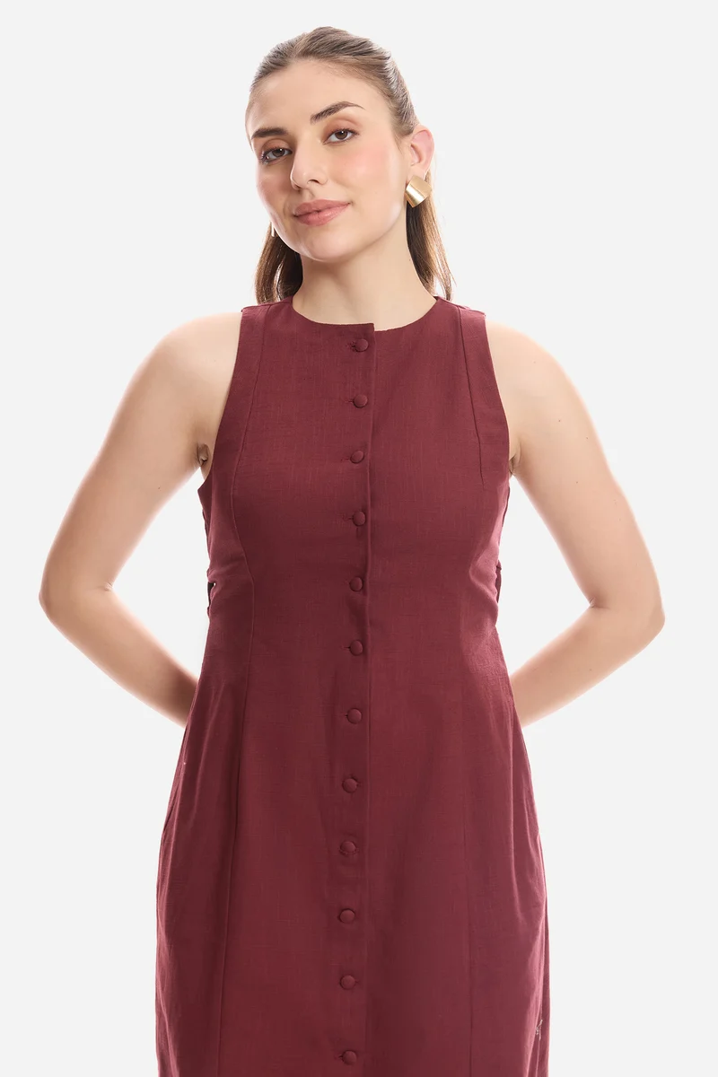 Fiara|100% Cotton Sleeveless Midi Dress