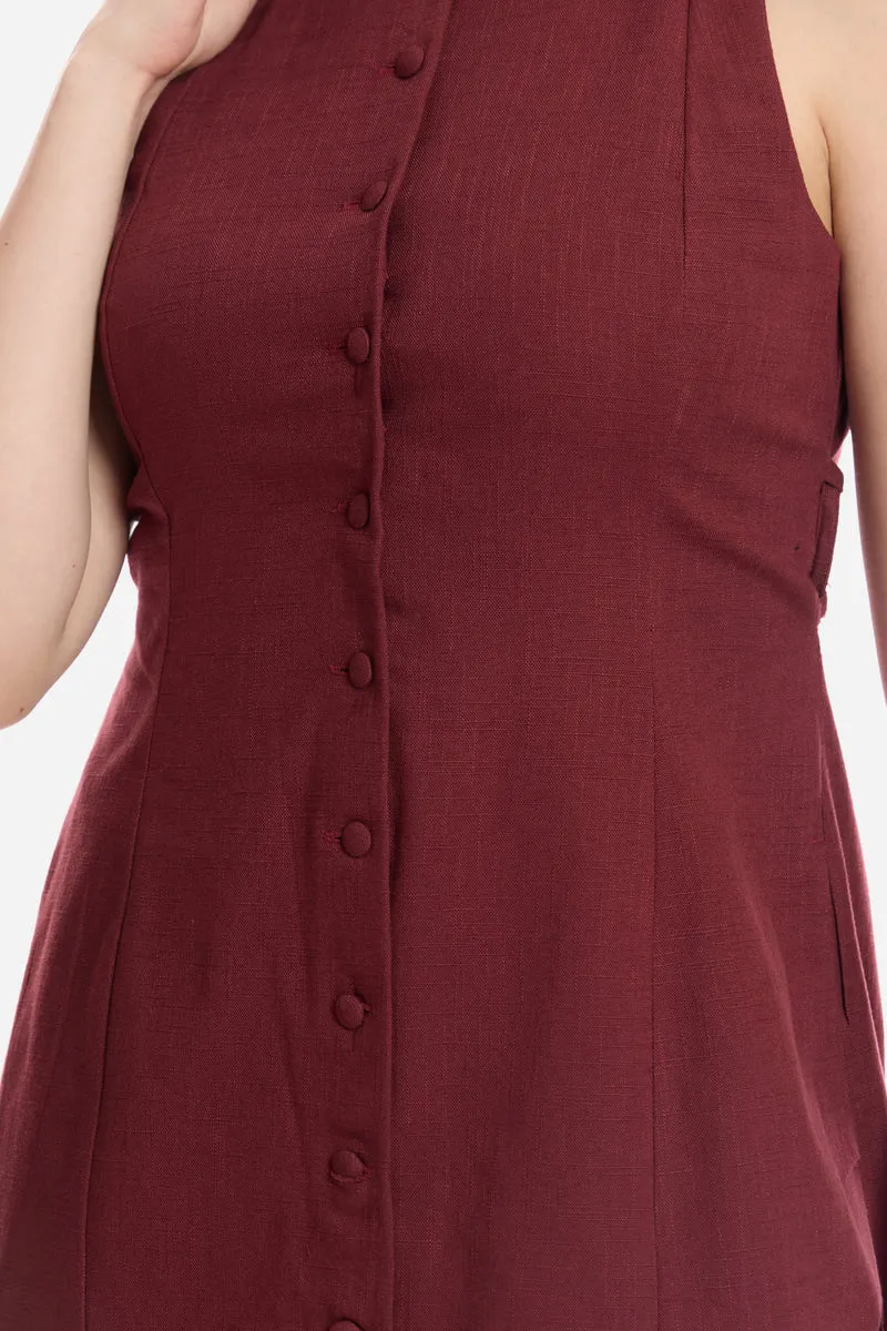 Fiara|100% Cotton Sleeveless Midi Dress