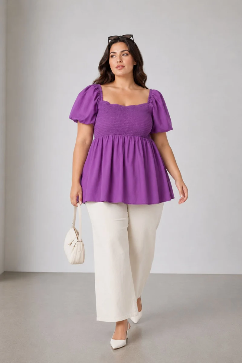 Niaria|100% Cotton Smocked Square Neck Top