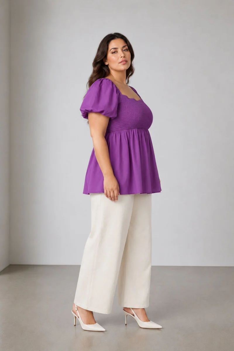 Niaria|100% Cotton Smocked Square Neck Top