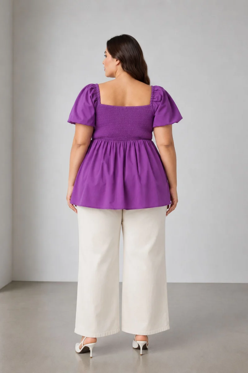 Niaria|100% Cotton Smocked Square Neck Top