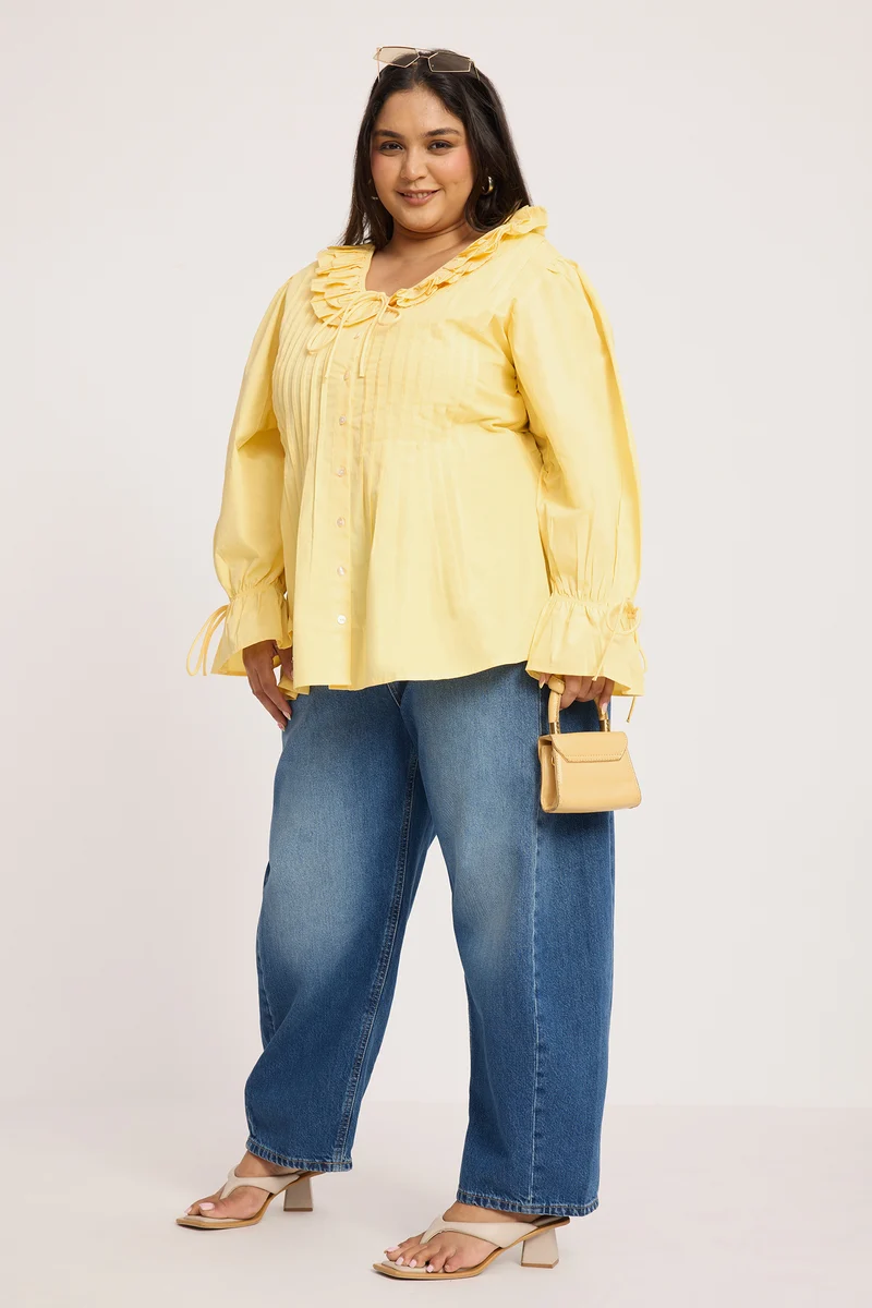 Rhilaith|100% Cotton Pin Tuck Detail Shirt Blouse