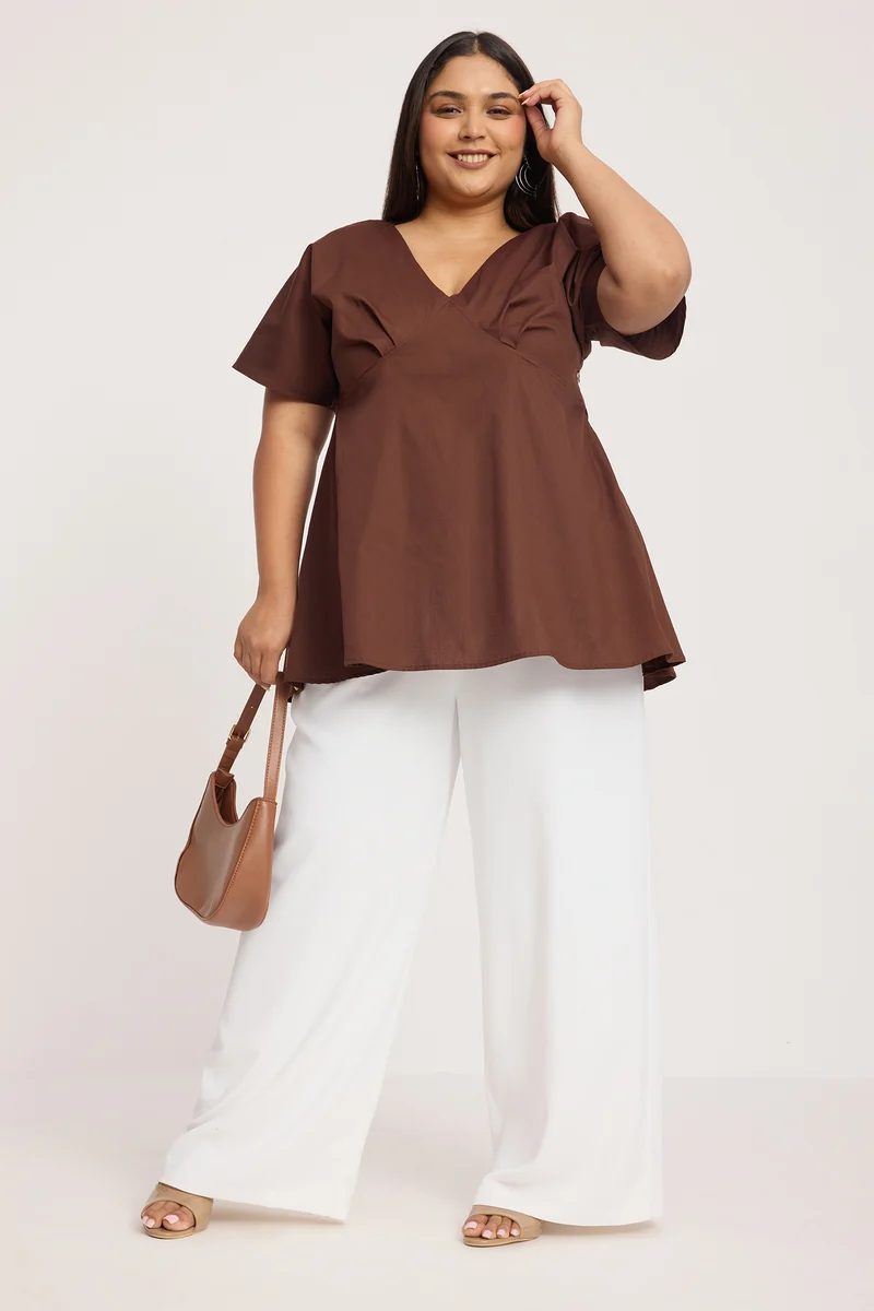 Ashaya|100% Cotton V Neck Fit & Flare Top
