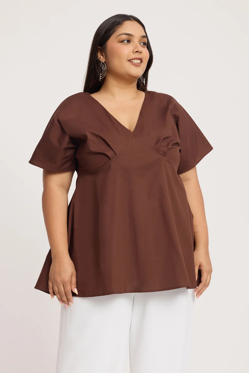 Ashaya|100% Cotton V Neck Fit & Flare Top
