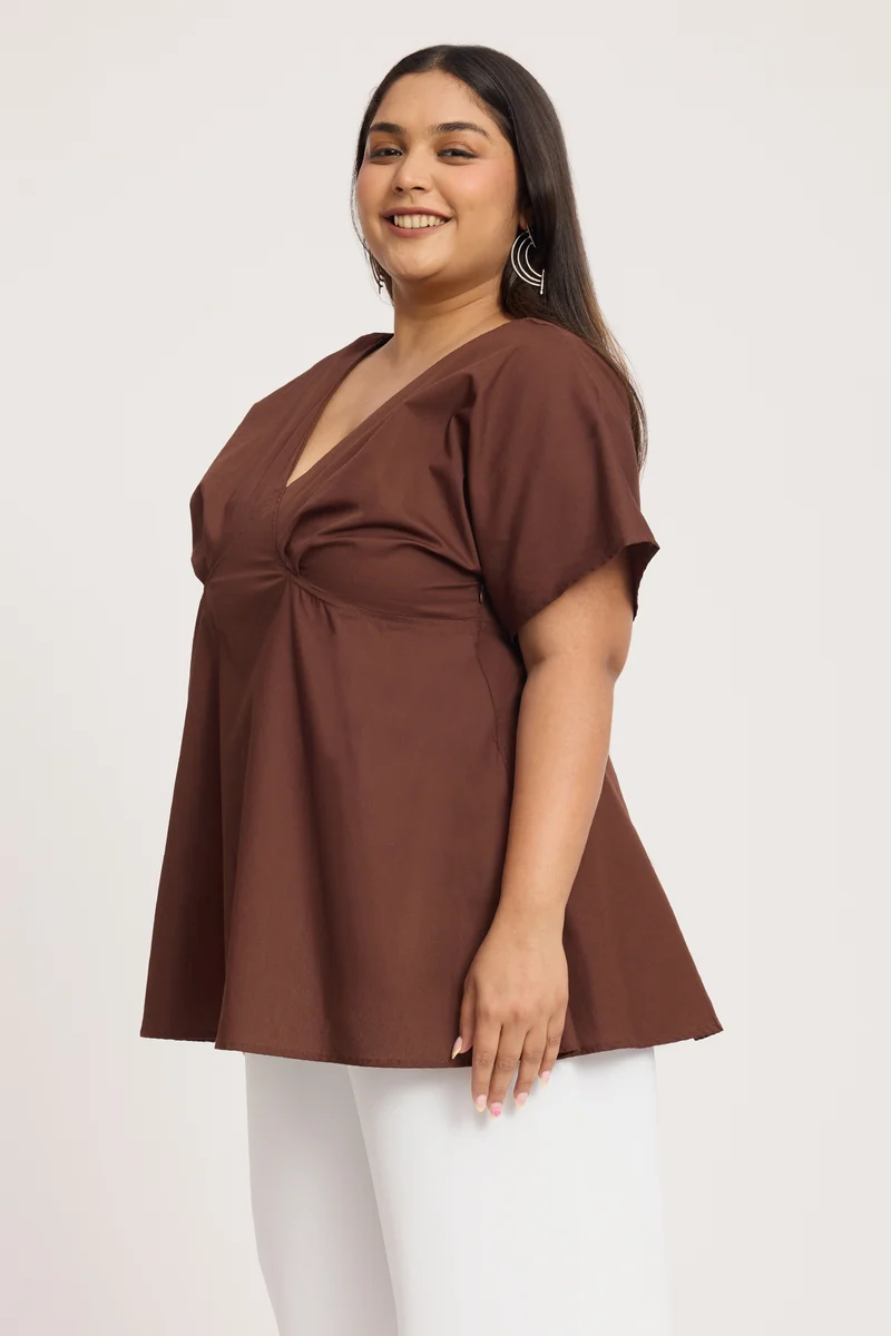 Ashaya|100% Cotton V Neck Fit & Flare Top