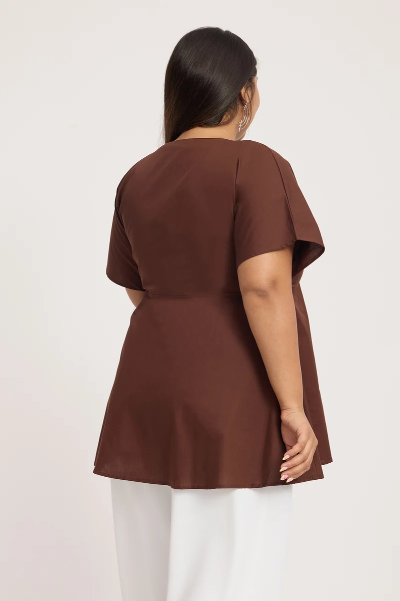 Ashaya|100% Cotton V Neck Fit & Flare Top
