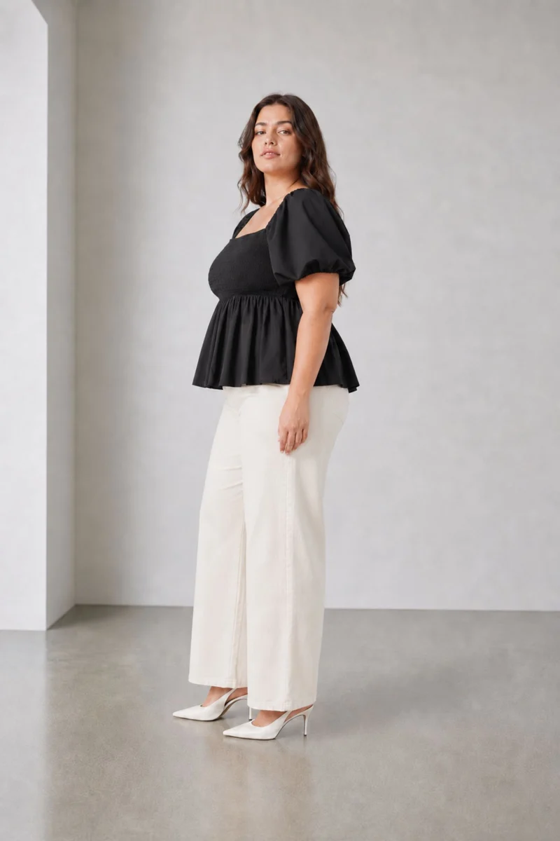 Aisve|100% Cotton Smocked Square Neck Top