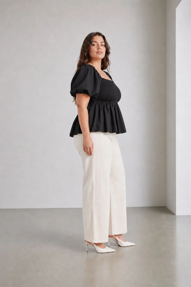 Aisve|100% Cotton Smocked Square Neck Top