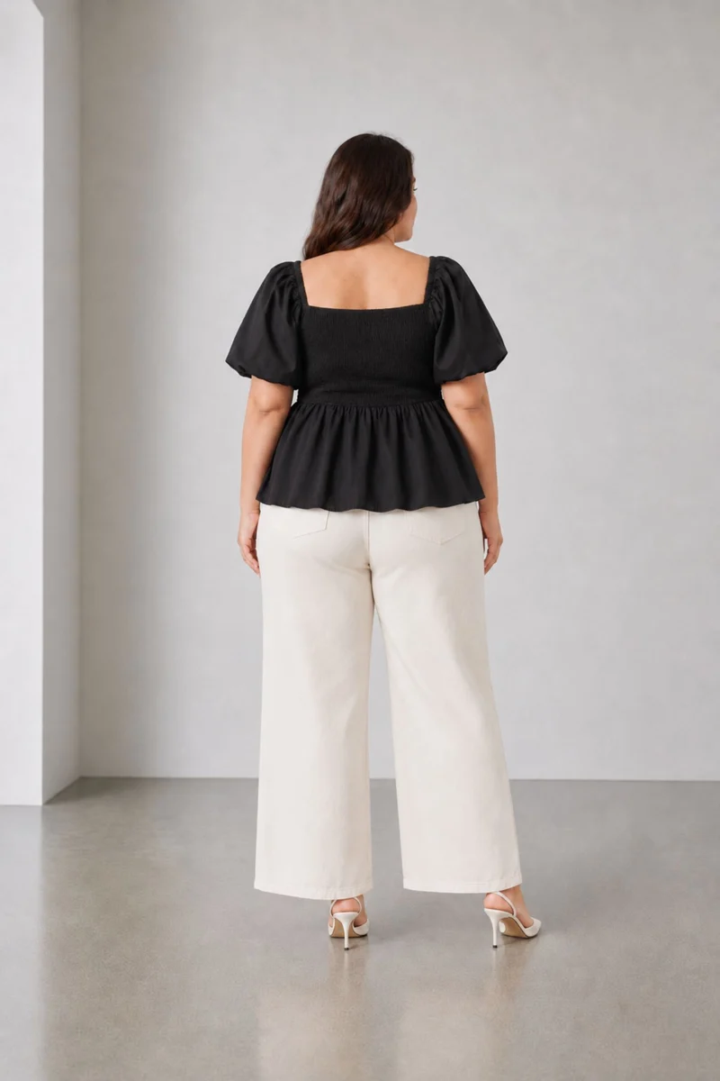 Aisve|100% Cotton Smocked Square Neck Top