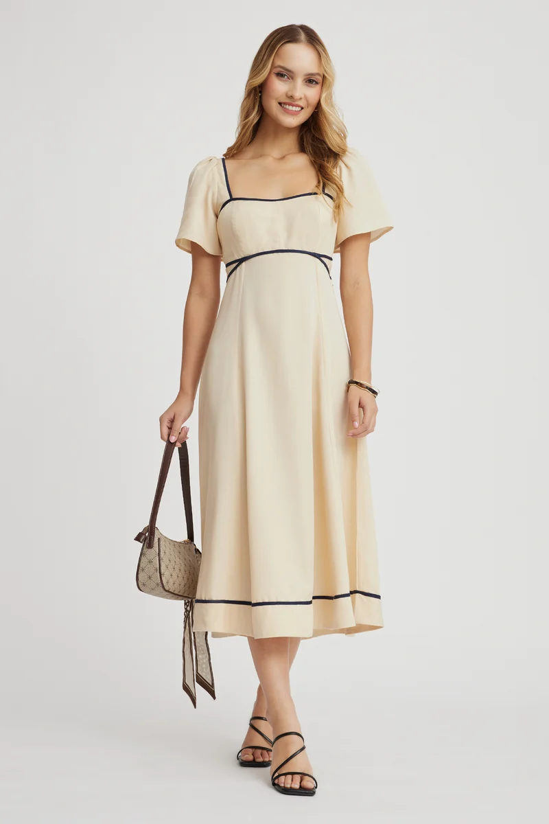 Tsela|100% Cotton Sweetheart Neck Midi Dress