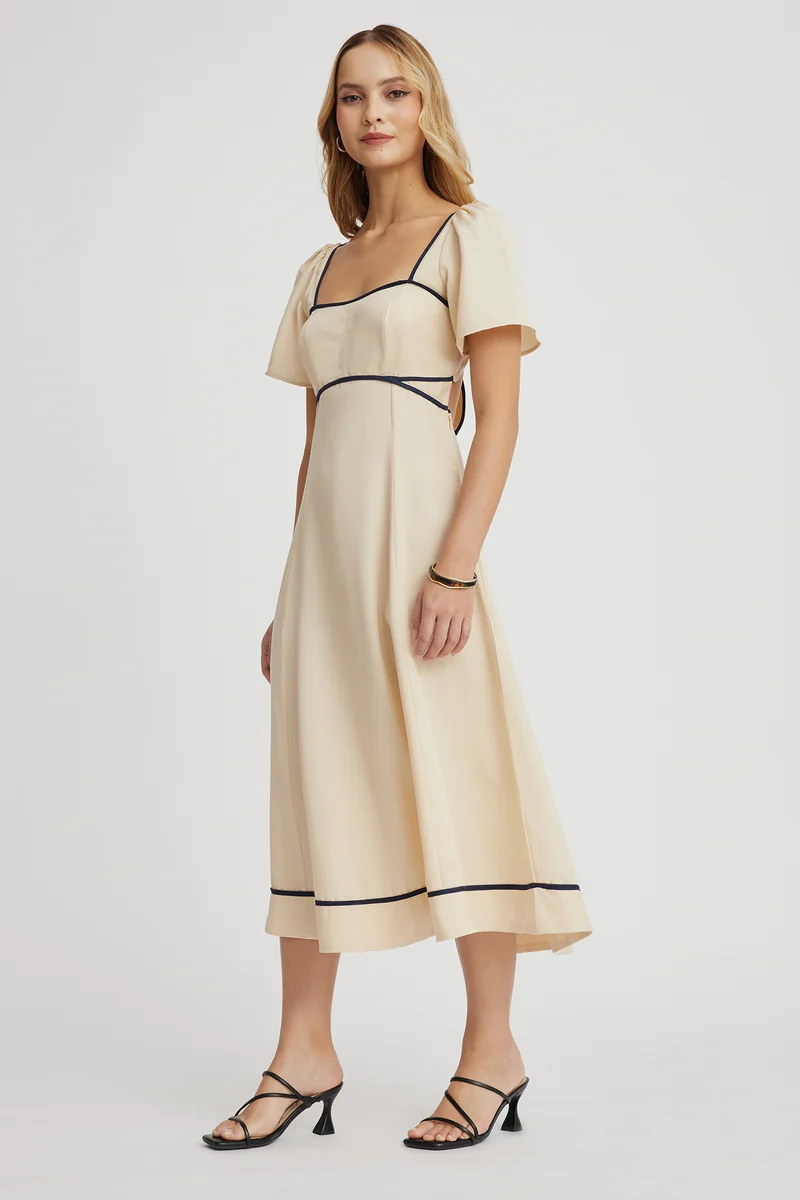Tsela|100% Cotton Sweetheart Neck Midi Dress