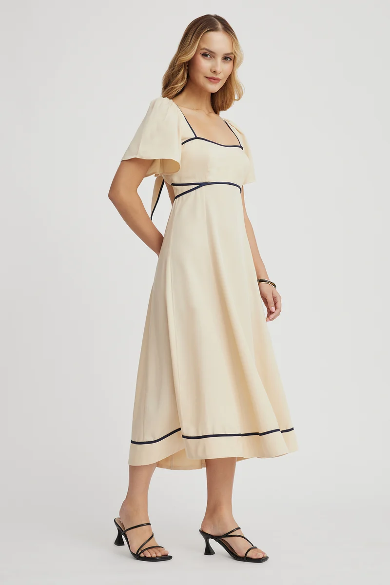 Tsela|100% Cotton Sweetheart Neck Midi Dress