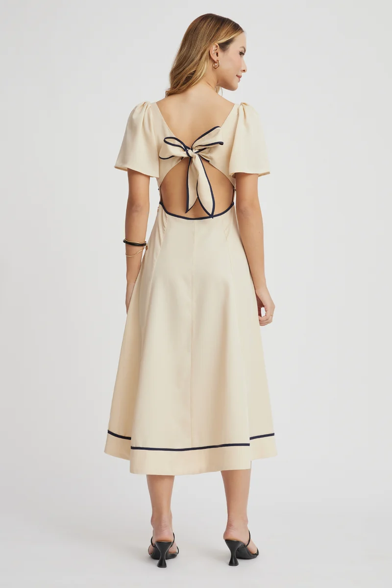 Tsela|100% Cotton Sweetheart Neck Midi Dress