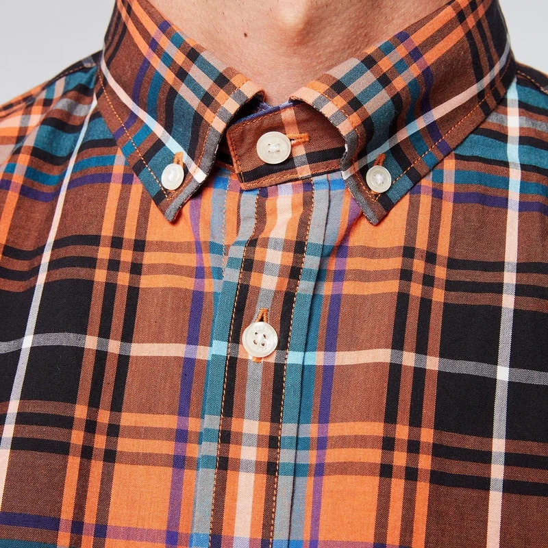 Chemise manches longues à carreaux orange brique en coton