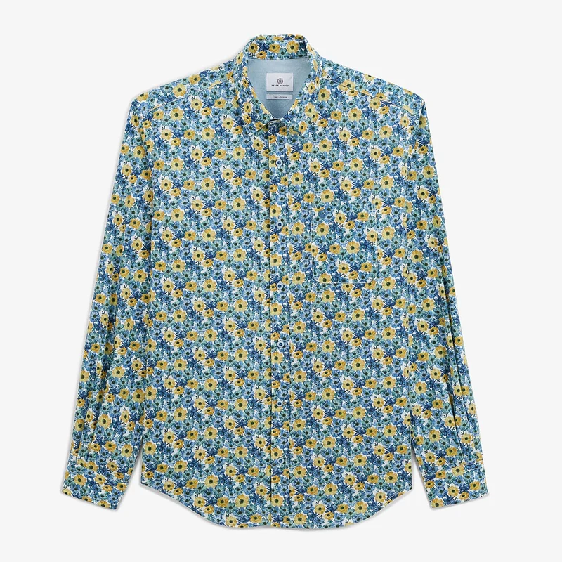 Chemise regular bleu aviateur imprimé bleuet