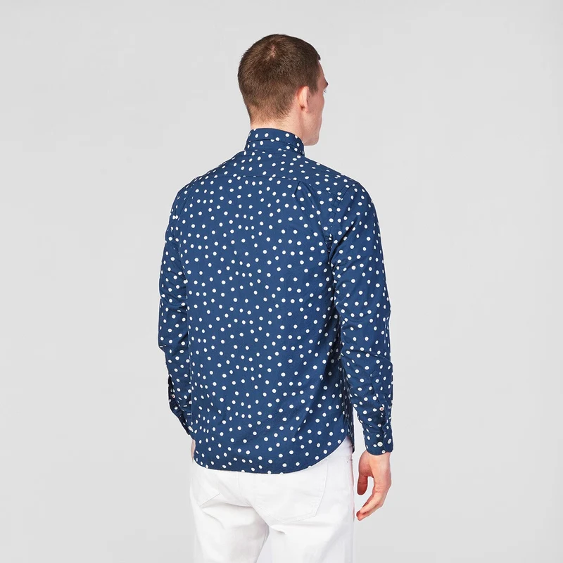 Chemise manches longues à pois bleu foncé en coton