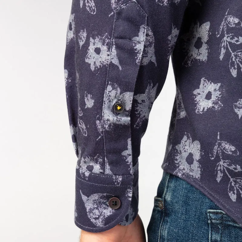 Chemise à motifs manches longues bleu marine en coton