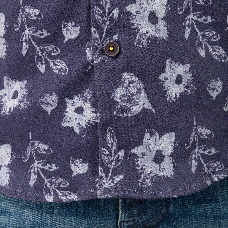 Chemise à motifs manches longues bleu marine en coton