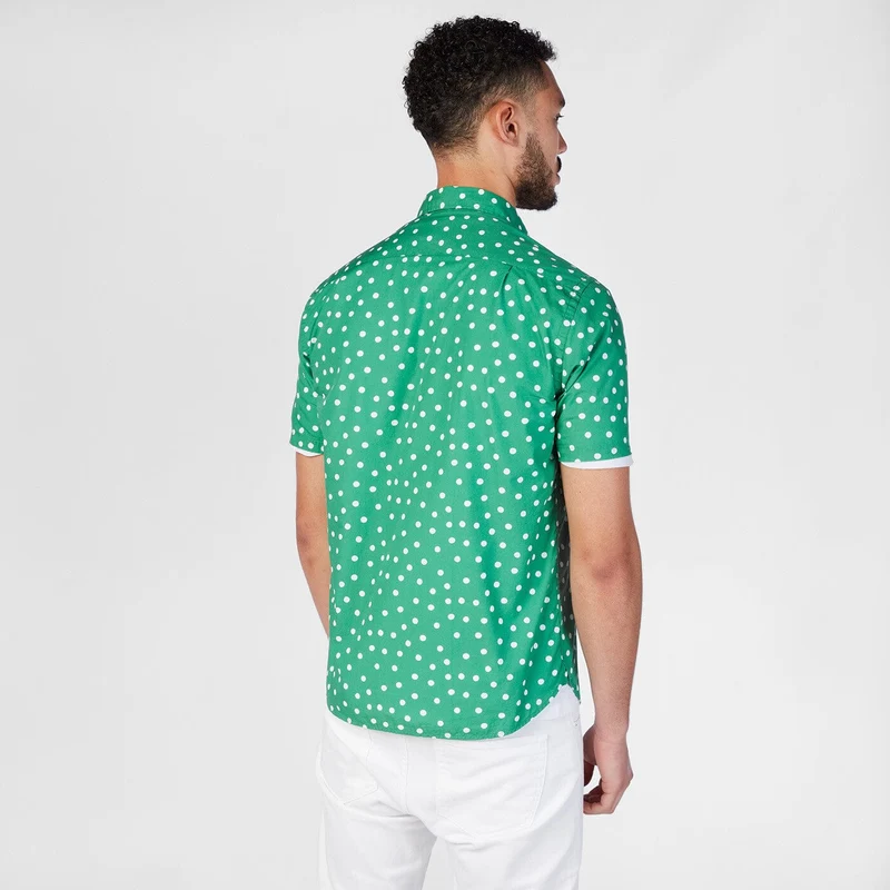 Chemise à pois manches courtes vert gazon en coton