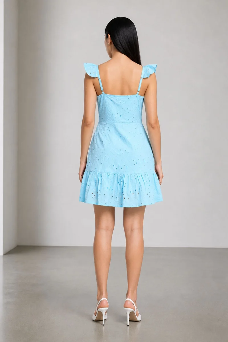 Tselha|100% Cotton Schiffli Mini Dress
