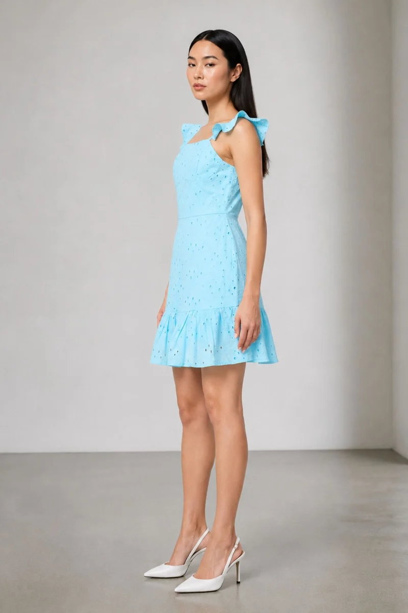 Tselha|100% Cotton Schiffli Mini Dress