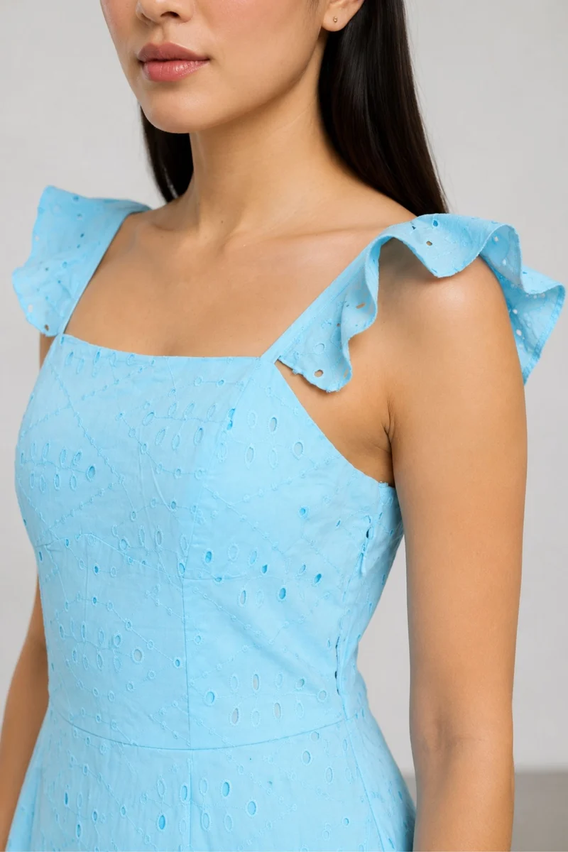 Tselha|100% Cotton Schiffli Mini Dress