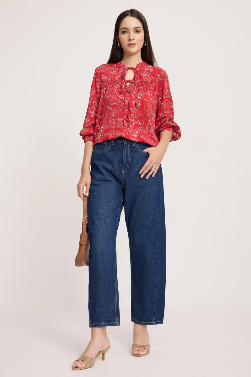 Inky|100% Viscose Tie-Up Neck Top