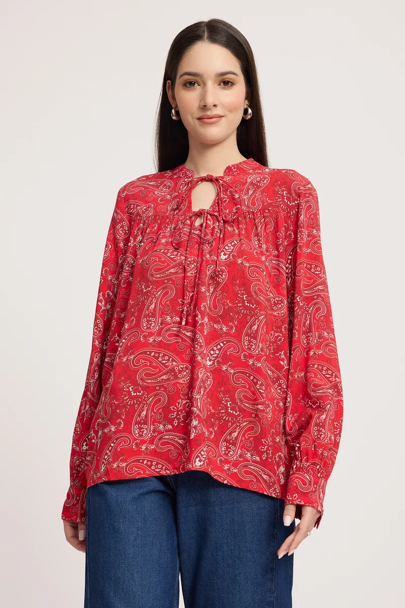 Inky|100% Viscose Tie-Up Neck Top