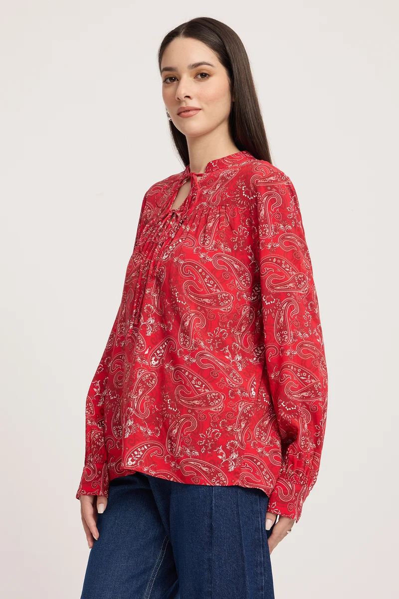 Inky|100% Viscose Tie-Up Neck Top