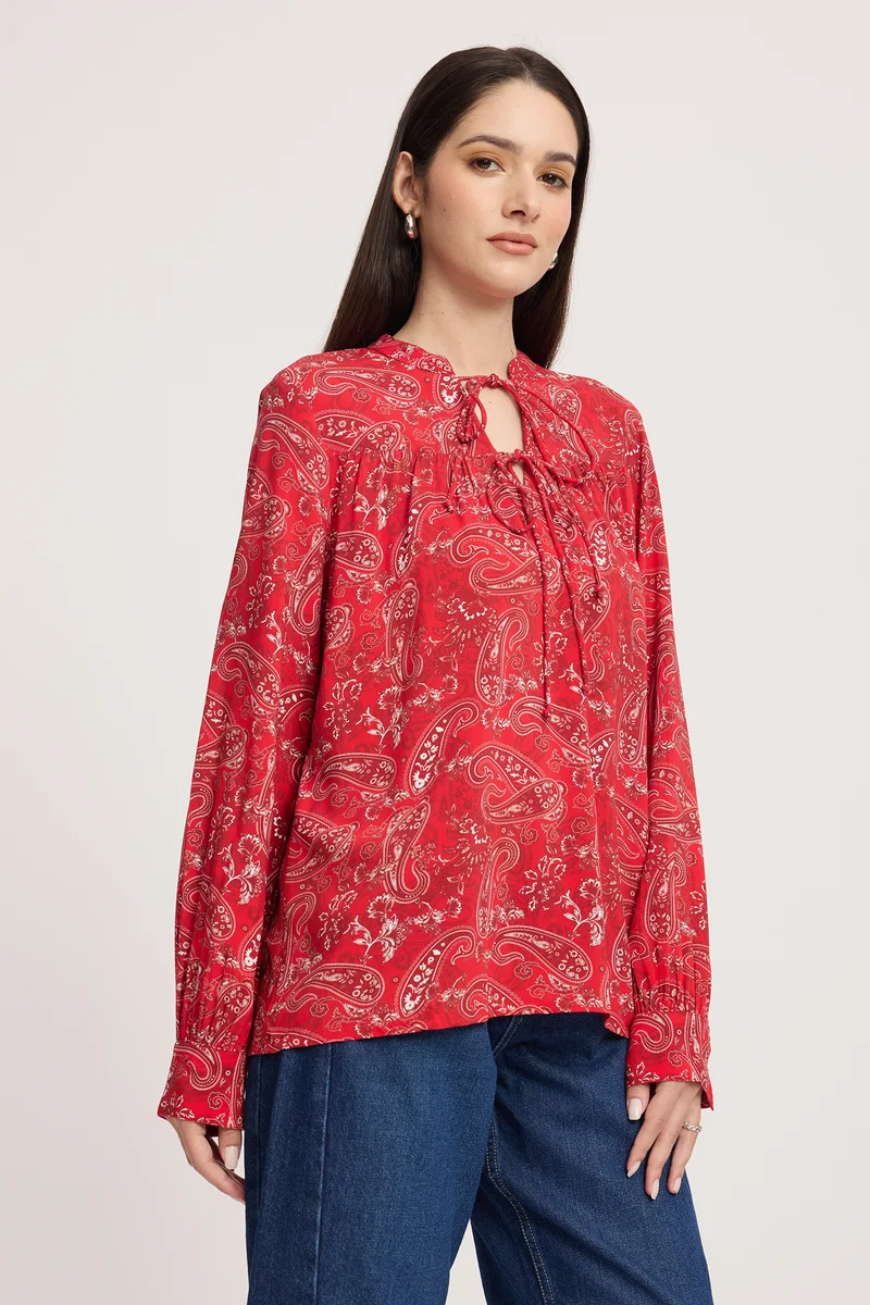 Inky|100% Viscose Tie-Up Neck Top