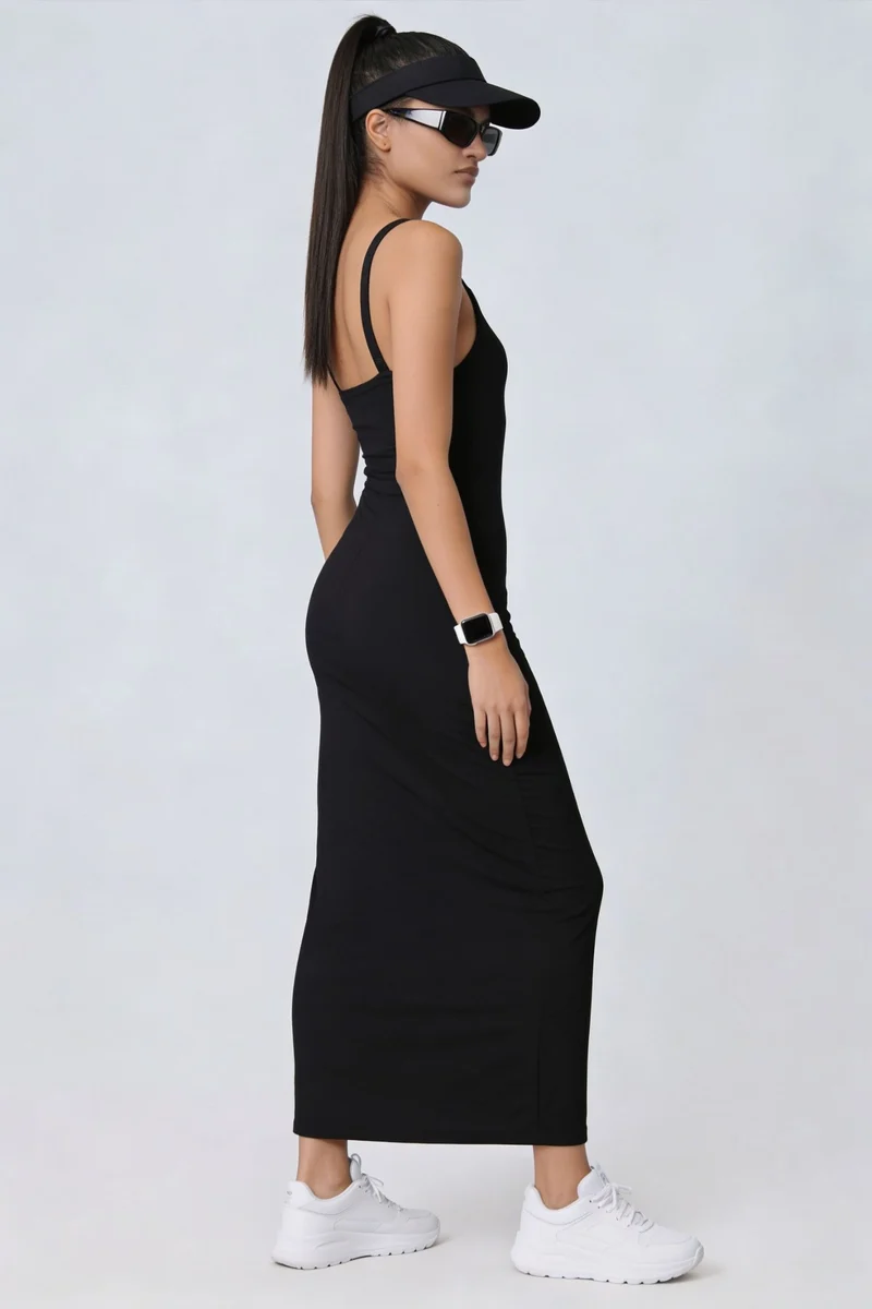 Garu|100% Cotton Square Neck Bodycon Knit Dress
