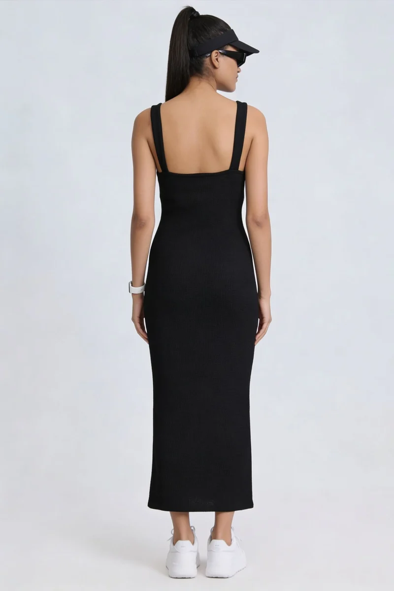 Garu|100% Cotton Square Neck Bodycon Knit Dress