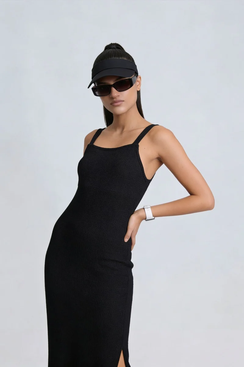 Garu|100% Cotton Square Neck Bodycon Knit Dress