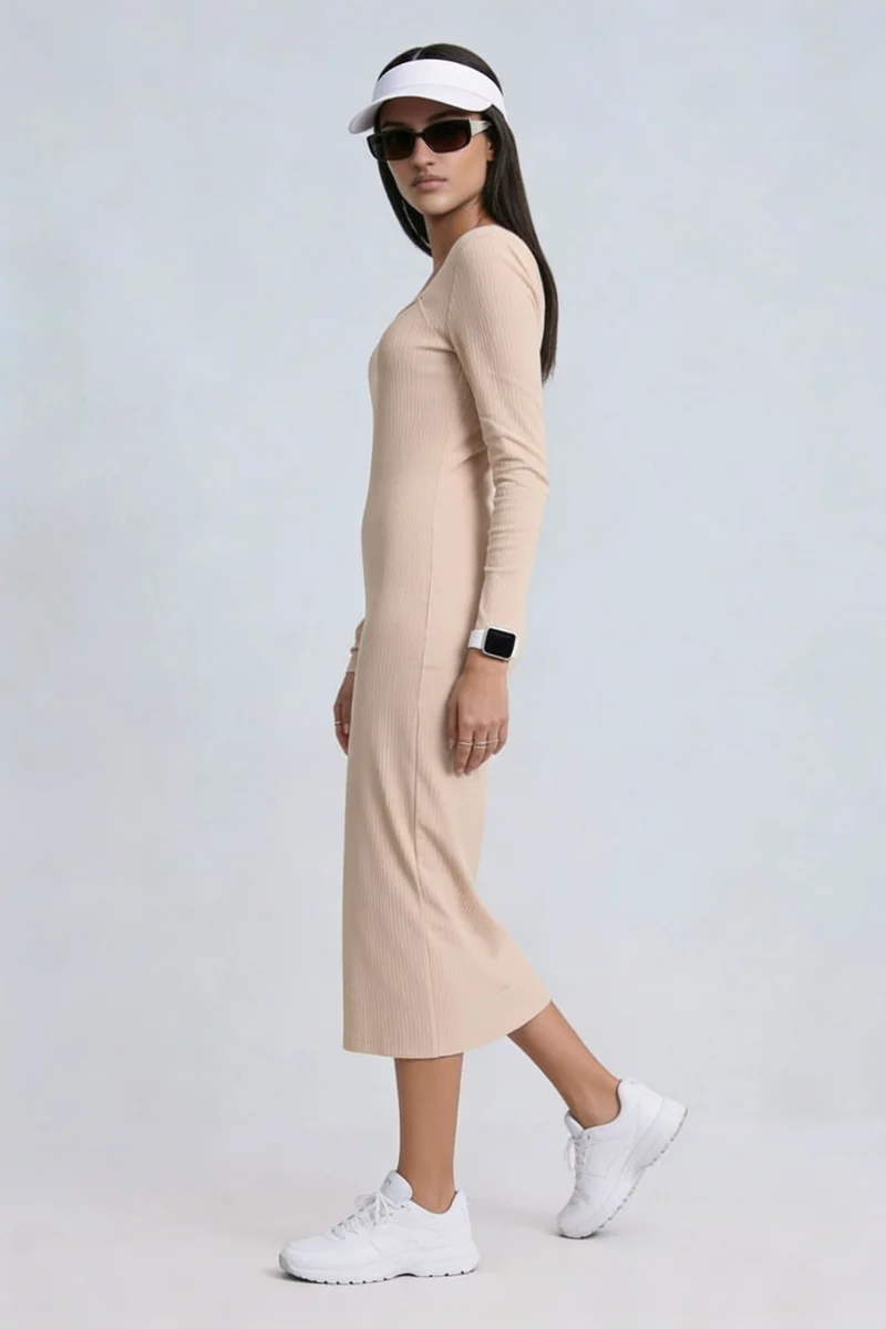 Ganu|100% Cotton Square Neck Ribbed Dress