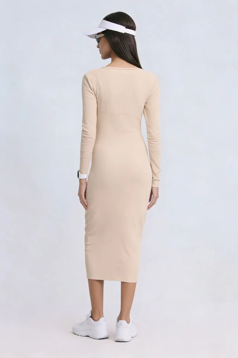 Ganu|100% Cotton Square Neck Ribbed Dress