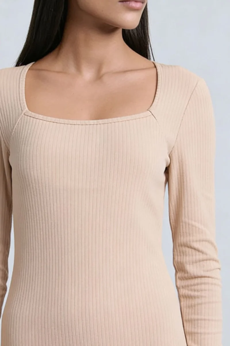 Ganu|100% Cotton Square Neck Ribbed Dress