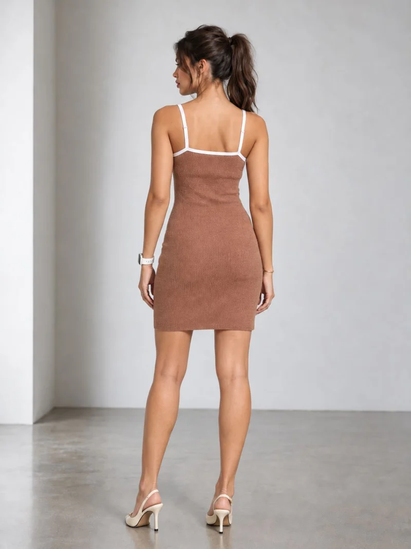 Wani|100% Cotton Contrast Piping Mini Knit Dress